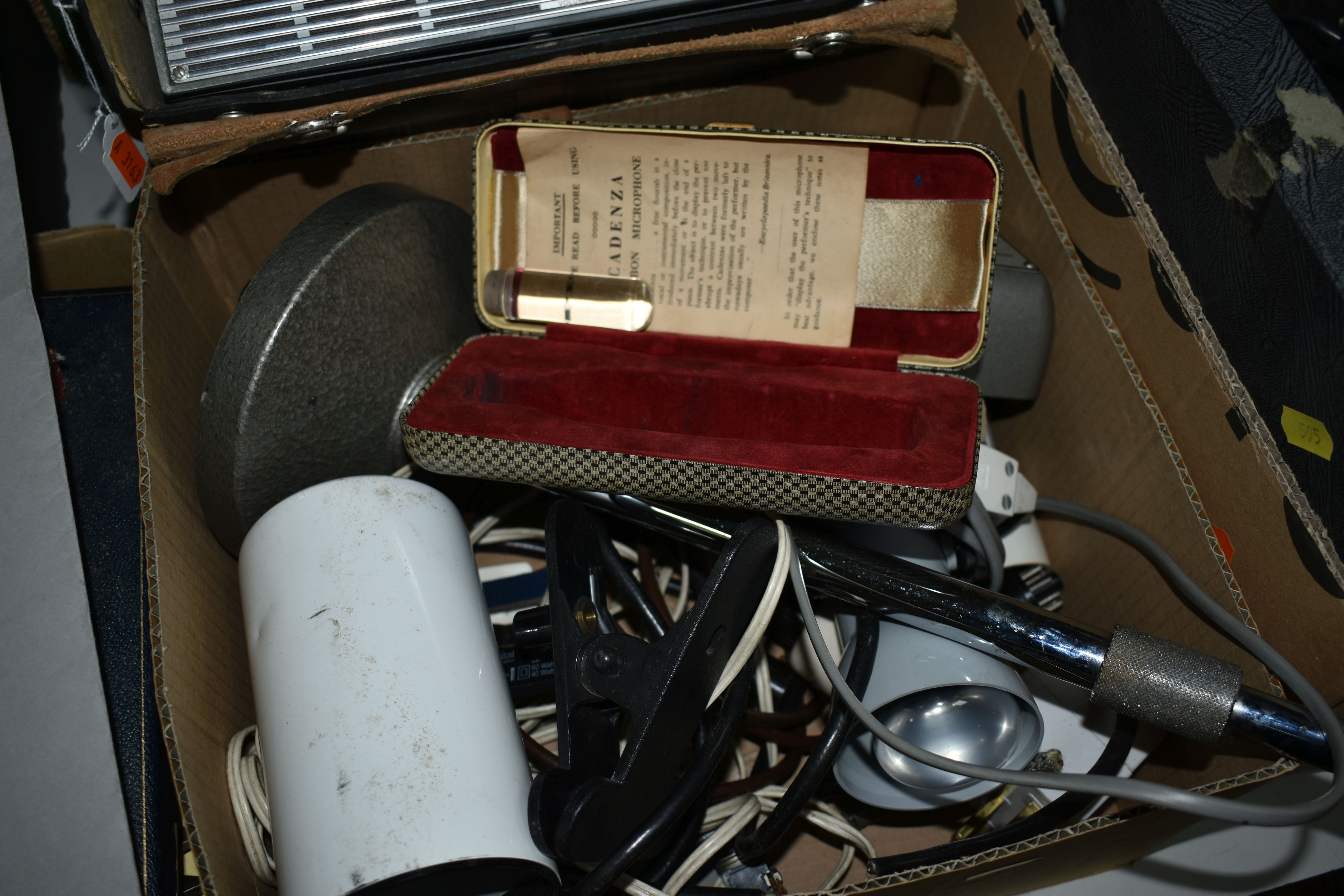 THREE BOXES OF VINTAGE ELECTRICAL ITEMS, CAMERAS AND TWO MICROSCOPES, comprising a Fidelity Fi- - Image 5 of 12