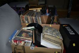 THREE BOXES OF ELVIS PRESLEY LPs, TAPE CASSETTES, 45RPM AND 45E.P RECORDS, over one hundred assorted