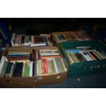 FOUR BOXES OF BOOKS, approximately one hundred and seventy titles in hardback and paperback formats,
