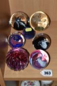 SEVEN CAITHNESS GLASS PAPERWEIGHTS, comprising Caithness 'Morning Dew', 'Cauldron Sable', '
