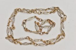 A BI-COLOUR CHAIN AND MATCHING BRACELET, designed with alternating white metal twist links