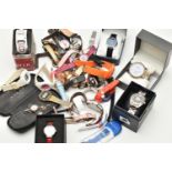 A BOX OF ASSORTED WATCHES, a number of watches, names to include Guess, Royal, Relic, Ben Sherman,