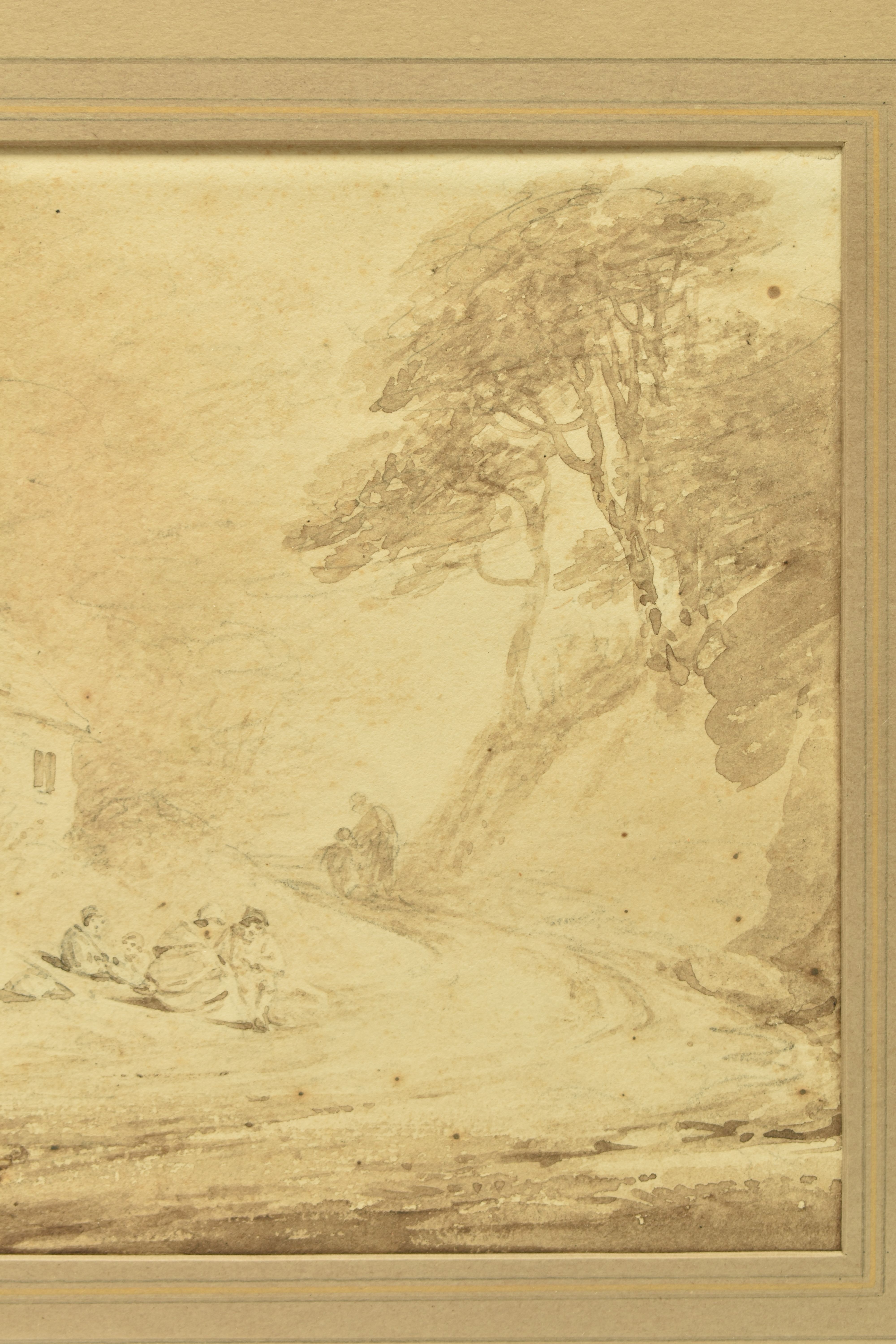 CIRCLE OF WILLIAM PAYNE (CIRCA 1755-1830) A FAMILY BEFORE A COTTAGE, unsigned, ink wash on paper, - Image 3 of 6