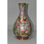 AN ORIENTAL VASE, decorated with pink cranes and blossom on a pale blue ground, outlined in gold