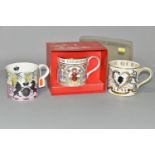 THREE WEDGWOOD AND SPODE MUGS, INCLUDING A WEDGWOOD ERIC RAVILIOUS 1953 CORONATION MUG, printed with