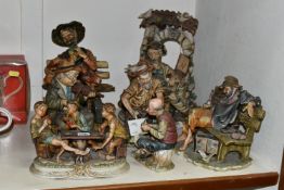 TWO CAPODIMONTE FIGURES AND FIVE SIMILAR FIGURES, to include a Capodimonte figure of a tramp cooking