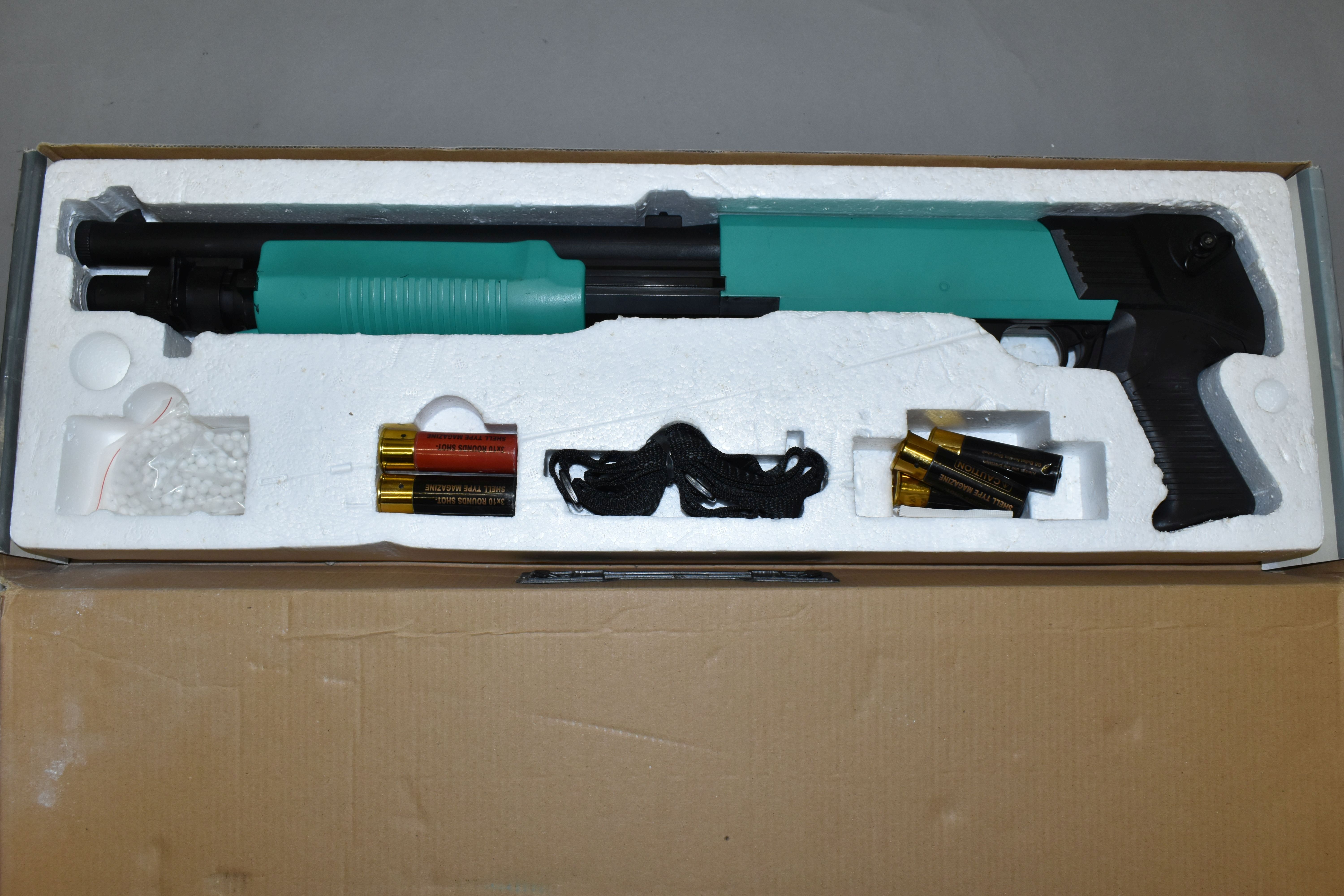 A BOXED BB SPRING OPERATED BOLT ACTION MODEL spring operated bolt action M56B PUMP ACTION SHOTGUN, - Image 2 of 4