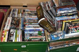 THREE BOXES OF DVDS AND A LEATHER CABINET CONTAINING CDS, to include over one hundred C.Ds,