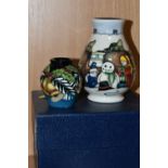 A BOXED MOORCROFT 'CHRISTMAS MORNING' VASE, together with a miniature 'Deck The Bells' pattern