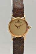 A LADYS 'JAEGER-LE COULTRE' WRISTWATCH, round gold dial signed 'Jaeger-Lecoultre', gold hands, in