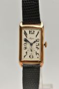 AN EARLY 20TH CENTURY 9CT GOLD MAPPIN WRISTWATCH, the rectangular 9ct gold head with light