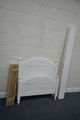 A MODERN WHITE SINGLE BED STEAD, with side rails and slats (condition - some scuffs)