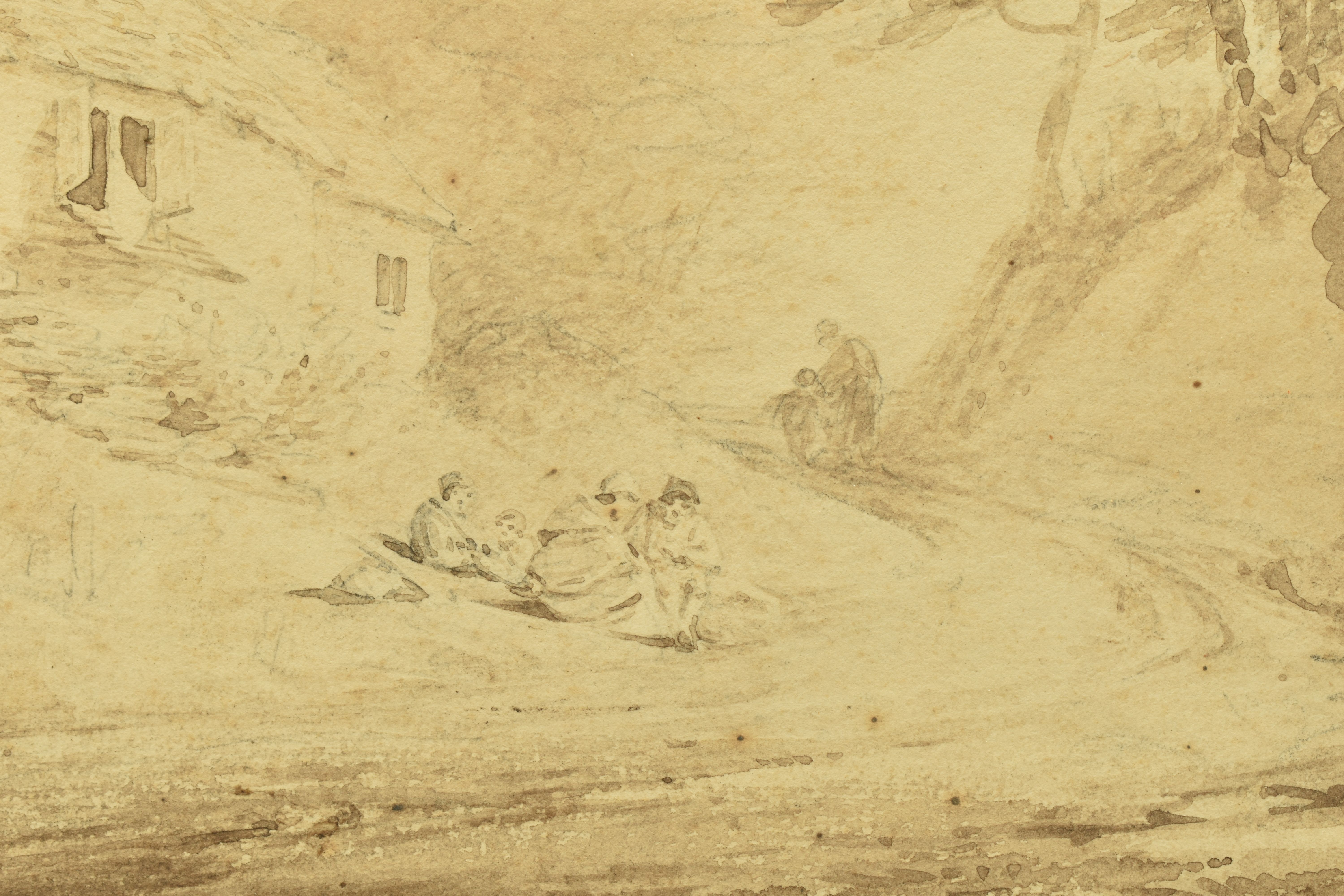 CIRCLE OF WILLIAM PAYNE (CIRCA 1755-1830) A FAMILY BEFORE A COTTAGE, unsigned, ink wash on paper, - Image 5 of 6