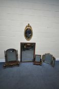 A VICTORIAN MAHOGANY SWING MIRROR, on barley twist supports, over a plinth with two drawers on