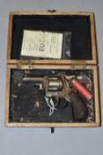 A DEACTIVATED .450'' BELGIAN MADE 'BULL DOG' DESIGN REVOLVER WITH A 2½'' NICKEL PLATED FINISH,