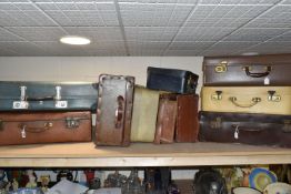 A GROUP OF TEN VINTAGE SUITCASES, comprising maker's names Everwear and Revelation, two brown 1940's