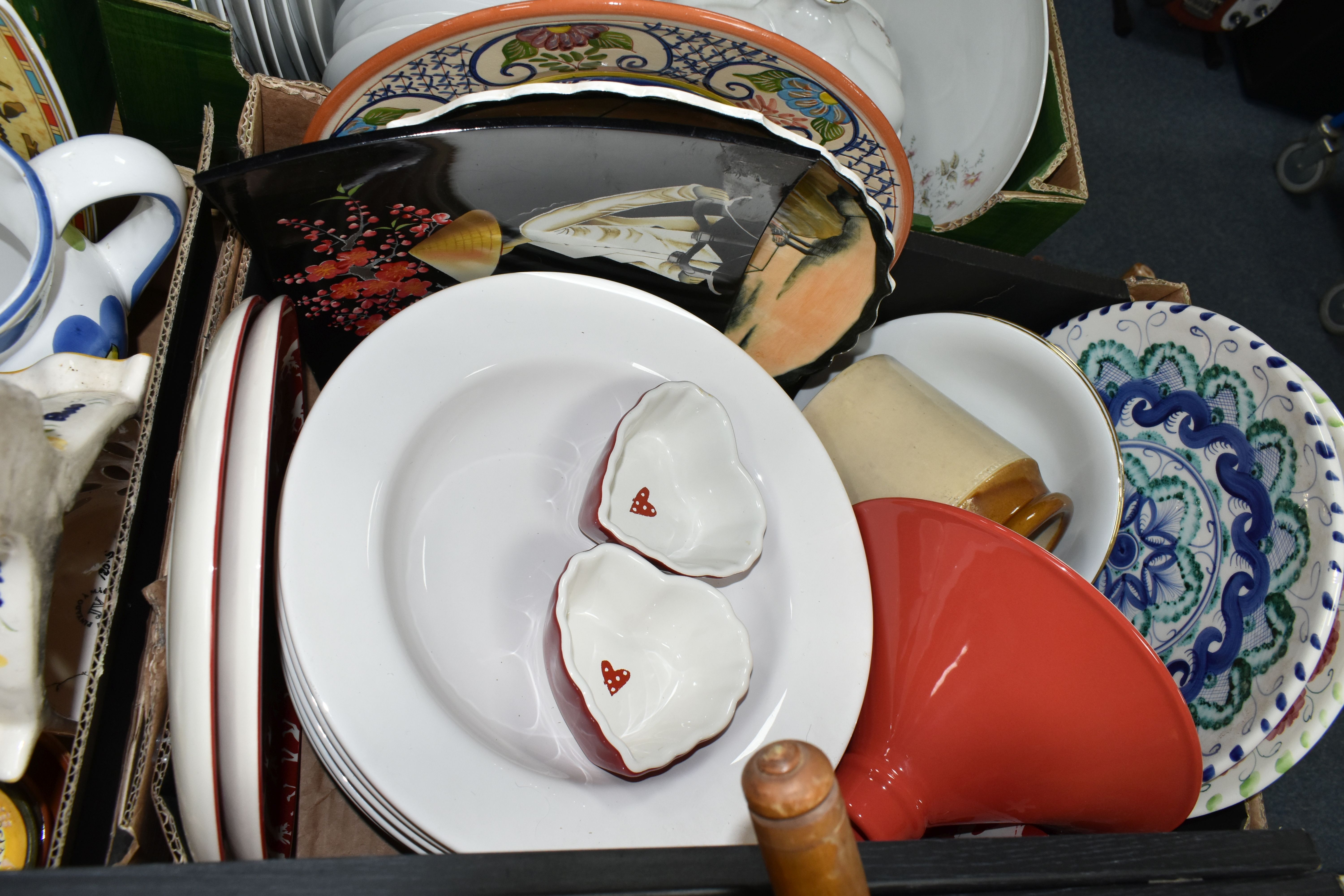 FOUR BOXES OF CERAMICS, GLASS, METAL WARES AND SUNDRY ITEMS, to include a red cut to clear - Image 6 of 6