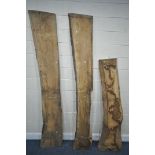 THREE SEASONED LIVE EDGE WOOD LENGTHS, longest length 248cm (condition:-historical woodworm)