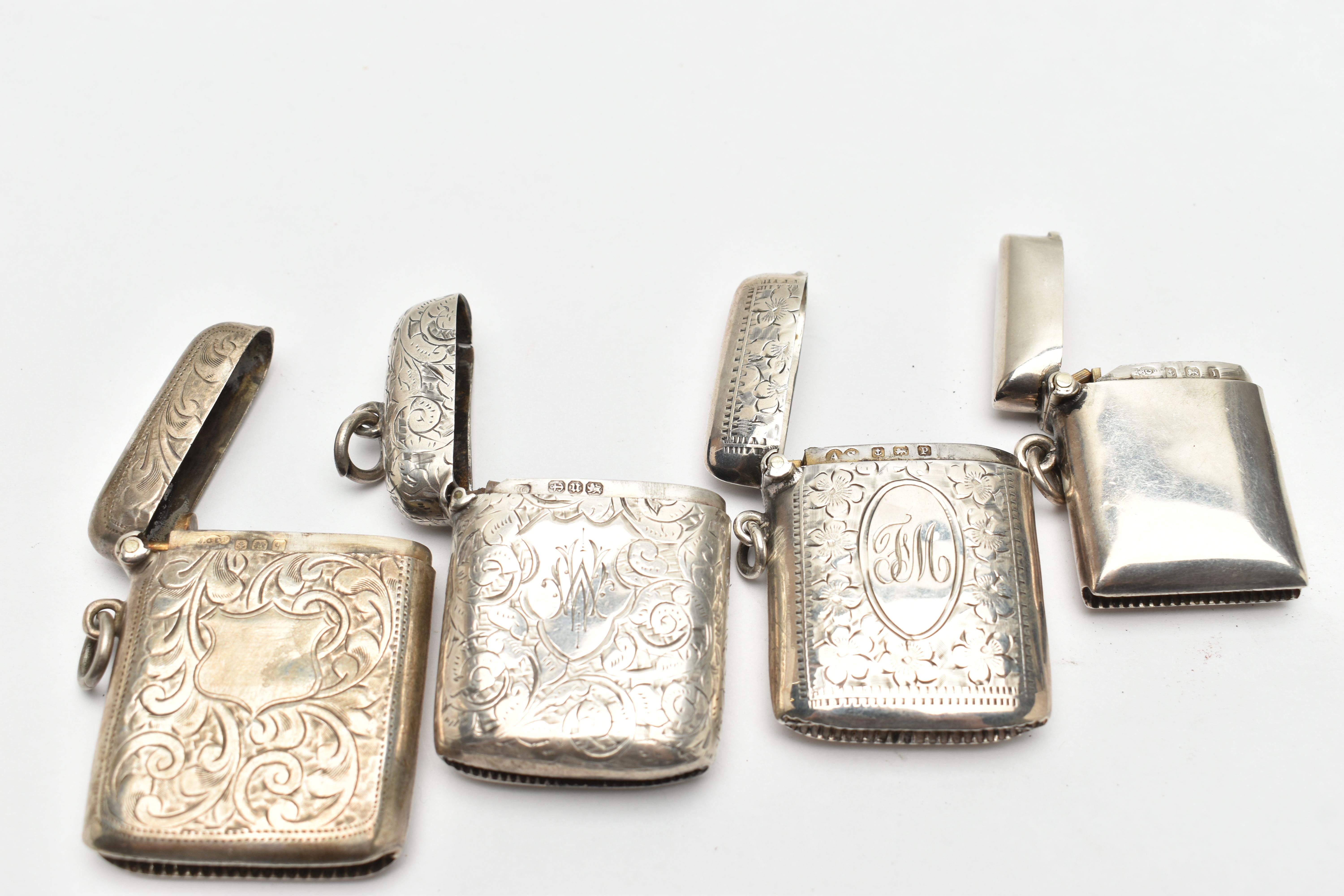 FOUR LATE 19TH AND EARLY 20TH CENTURY SILVER VESTA CASES OF RECTANGULAR FORM, one plain, the other - Image 3 of 3