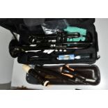 AN EASTROCK CORNET with black chrome finish, a silvered mouthpiece, hard case along with a Allos