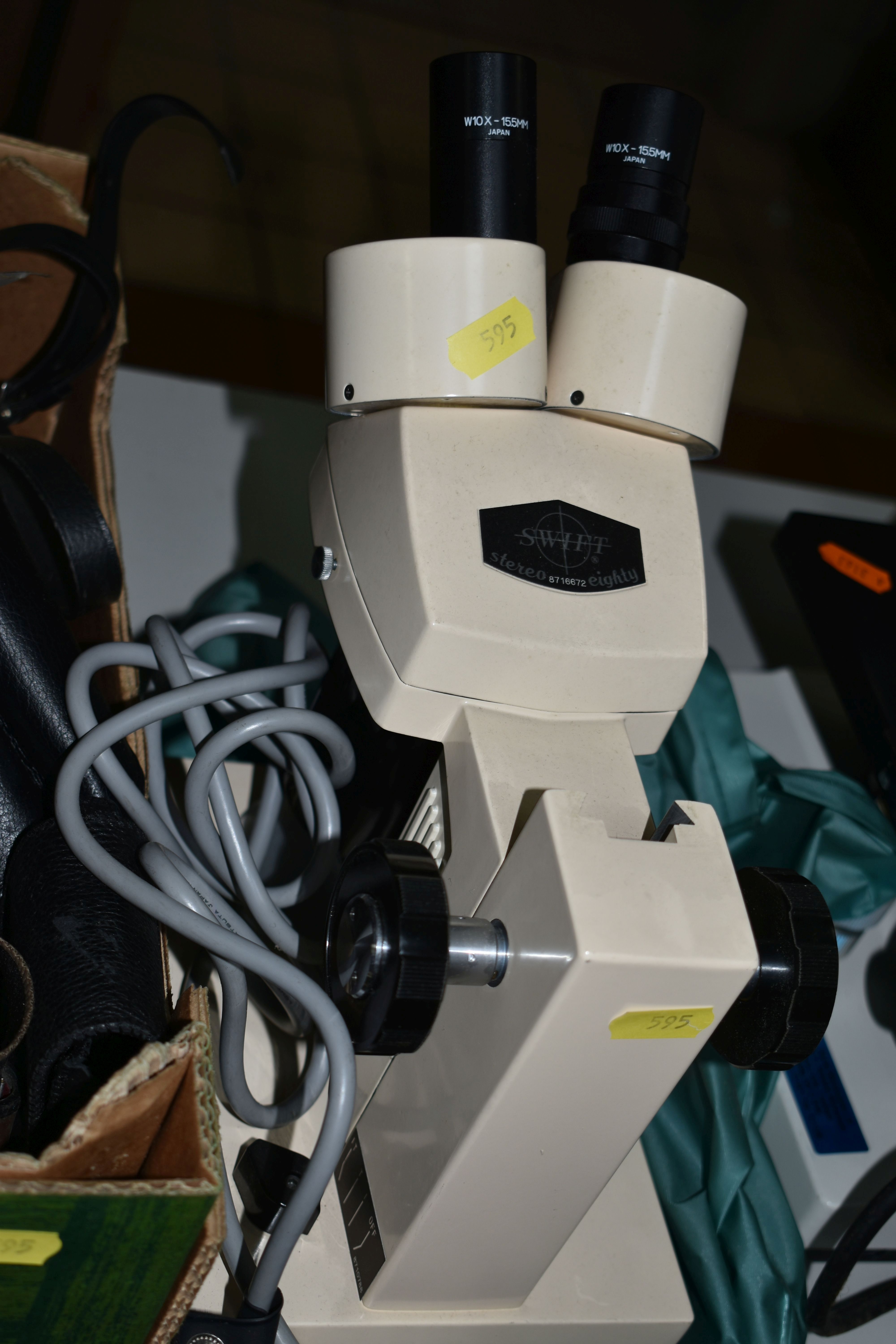 THREE BOXES OF VINTAGE ELECTRICAL ITEMS, CAMERAS AND TWO MICROSCOPES, comprising a Fidelity Fi- - Image 6 of 12