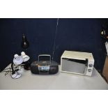 A SELECTION OF HOUSEHOLD ELECTRICALS, comprising of a Russell Hobbs Microwave, a JVC Portable CD/