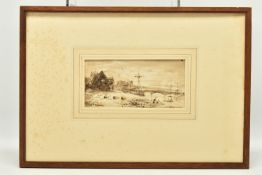 CIRCLE OF JOHN VARLEY (1778-1842) A STUDY OF A RIVER LANDSCAPE, unsigned, ink on paper,