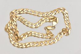 A 9CT GOLD FLAT CURB LINK CHAIN, fitted with a lobster clasp, hallmarked 9ct Birmingham, length