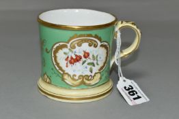 A COALPORT HANDPAINTED SMALL MUG, unsigned, monogrammed and dated M.H 1843 in gold gilt, decorated