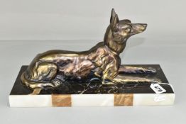 A FRENCH ART DECO STATUE OF AN ALSATIAN DOG, on a stylised marble plinth (1) (Condition report: a