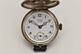 A GENTS WWI SILVER 'ROLEX' FULL HUNTER TRENCH WRISTWATCH, manual wind, round white dial signed '