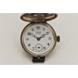 A GENTS WWI SILVER 'ROLEX' FULL HUNTER TRENCH WRISTWATCH, manual wind, round white dial signed '