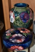 TWO PIECES OF 'ANEMONE' PATTERNED MOORCROFT POTTERY, comprising a baluster vase, tube lined with