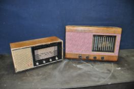 A VINTAGE PYE 39J/H VALVE RADIO with a walnut case and a Model 1101 valve radio in distressed walnut