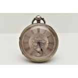 A LATE VICTORIAN SILVER OPEN FACE POCKET WATCH, key wound, silver floral detailed dial, Roman