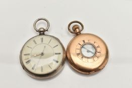 TWO POCKET WATCHES, the first a silver open face pocket watch, key wound movement, unsigned dial,