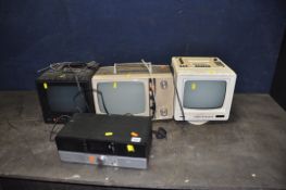 THREE VINTAGE PORTABLE TVS and a Tesco’s DAB radio (TVs untested but radio PAT pass and working) (