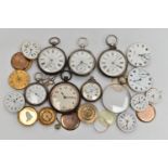 SILVER POCKET WATCHES AND WATCH PARTS, to include a silver open face pocket watch, key wound,
