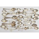 A BAG OF ASSORTED 19TH AND 20TH CENTURY SCOTTISH SILVER TEASPOONS AND CONDIMENT SPOONS ASSAYED IN