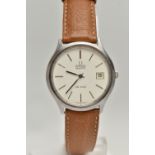 A GENTS 'OMEGA QUARTZ' WRISTWATCH, round white dial signed 'Omega Quartz De Ville', baton markers,