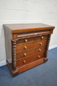 A VICTORIAN STAINED PINE SCOTTISH CHEST OF TWO SHORT AND FOUR LONG DRAWERS, including a wavy front