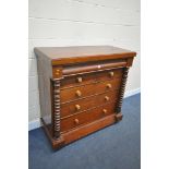 A VICTORIAN STAINED PINE SCOTTISH CHEST OF TWO SHORT AND FOUR LONG DRAWERS, including a wavy front