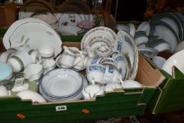 THREE BOXES OF CERAMICS AND GLASS WARES, to include twenty pieces of Coalport Revelry tea wares, a