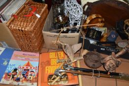 THREE BOXES AND LOOSE RECORDS AND SUNDRY HOMEWARES, to include ninety to one hundred mainly