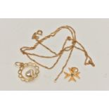 AN ASSORTMENT OF YELLOW METAL JEWELLERY, to include a yellow metal filagree Maltese cross pendant,