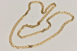 A CHAIN NECKLACE, the mariner chain with a spring release clasp, stamped 750, length 49cms,