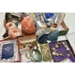 A BOX OF ASSORTED COSTUME JEWELLERY, to include various beaded necklaces, imitation pearl necklaces,