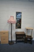 A SELECTION OF OCCASIONAL FURNITURE, to include an oak drop leaf tea trolley, nest of three