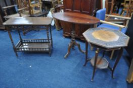 A VICTORIAN AND LATER WALNUT OVAL TRIPOD TABLE, along with an Edwardian mahogany centre table, and a