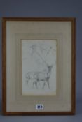 CIRCLE OF ROBERT HILLS (1769-1844) FOUR STUDIES OF DEER, unsigned, pencil on paper, approximate size